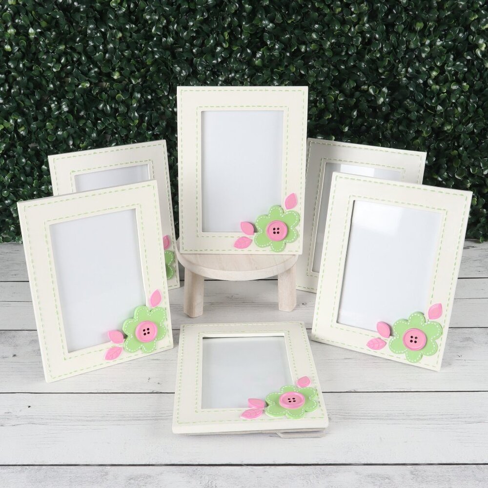 Burton & Burton 4x6 Green Button Flower Picture Frame Set of 6